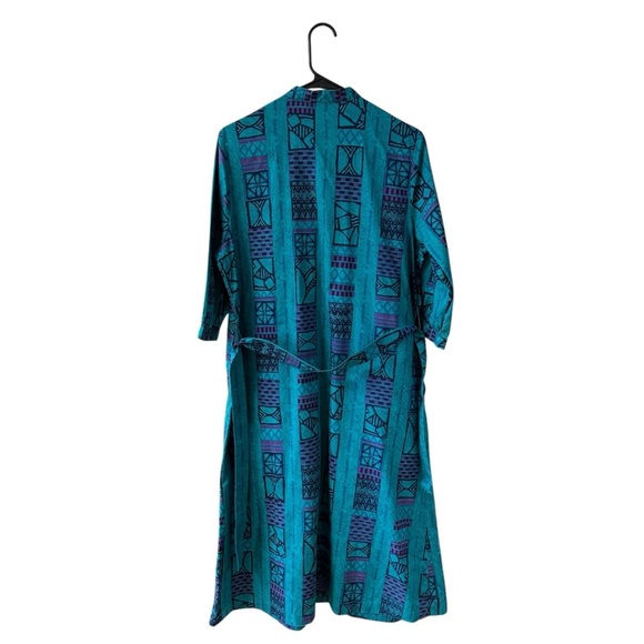 Vintage Orvis Mixed Print Teal Purple Midi Dress Size 10 Cotton USA Made Modest - Picture 2 of 11